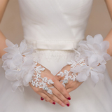 韩式新娘手套白色结婚婚纱长款蕾丝绣花露指钉珠婚礼手套结婚婚庆