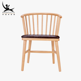 北欧餐椅 原木色复古简约现代西餐厅休闲会所家用水曲柳 真皮椅子