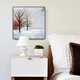 包邮手绘冬雪风景立体装饰画客厅背景卧室正方形单幅银色挂画北欧