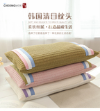 韩国高档纯全棉护颈睡枕荞麦壳保健枕头牛奶彩带家用成人枕头