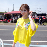 夏季女装韩版刺绣宽松中袖短款冰丝薄款针织衫毛衣外套套头上衣潮