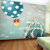 大型定制壁画/卡通可爱儿童房背景墙纸壁纸/彩虹长颈鹿