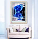 精准印花布十字绣钟表钟面蓝色妖姬最新款客厅卧室蓝玫瑰花卉