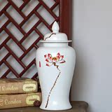 无光白手绘将军罐景德镇现代中式陶瓷花瓶摆件家居软装饰品样板间