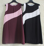 原单余单无标双皱真丝A型连衣裙紫红黑色不对称撞色显瘦简洁款型