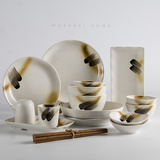 莫兰迪 创意个性日式陶瓷餐具套装手绘釉下彩家用寿司盘碗碟组合