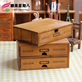 木制双层首饰桌面收纳盒 抽屉式卧室装饰木盒 木质二层展示收纳柜