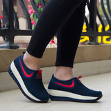 夏季运动鞋女鞋青年厚底坡跟增高跑步鞋妈妈中年透气网布套脚单鞋