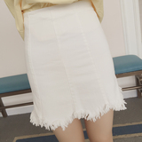 2016夏季新款韩版女装流苏下摆纯色高腰半身裙牛仔裙包臀A字短裙