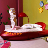 儿童卡通真皮床男孩1.5米1.2米个性飞机小孩床儿童卧室家具皮软床