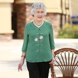 老年人衬衫女60-70-80岁老年女装夏装7分袖雪纺衫奶奶装上衣t恤