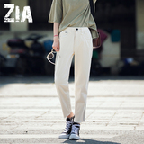 ZIA原创 白色牛仔裤 女宽松九分长裤 新款高腰直筒9分bf风哈伦裤