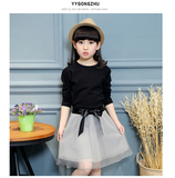 儿童裙子两件套春秋2016新款韩版女童套装裙黑色女孩时尚篷篷裙潮