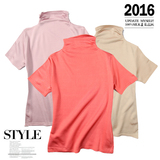 2016春夏新款纯针织真丝拉绒衫纯色简约短袖高领打底衫T恤女套头