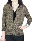 2015外贸女式真丝羊绒针织衫豹纹修身圆领时尚七分袖开衫