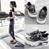 韩国代购女鞋瘦身网布透气运动鞋厚底松糕马蹄跟休闲健身跑步鞋潮