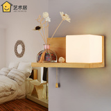 新中式现代简约卧室客厅实木壁灯床头灯LED创意阳台过道灯墙壁灯
