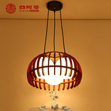 现代简约新中式创意餐厅LED吊灯书房走廊过道圆形玻璃木艺灯饰