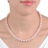 珍珠项链粉色近圆送妈妈强光均匀无瑕彩手链套装简约正品纯珠天然