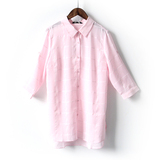 C-6551叁叁得玖 薄款防晒七分袖浅粉色女格子衬衫 可挽袖 无补