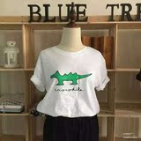 包邮韩国东大门BLUE TREE夏装新款小鳄鱼图案圆领宽松短袖T恤女