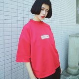 【天天特价】夏季大红色T恤女短袖纯棉宽松中袖体恤学生韩版刺绣