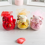 新款婚庆陶瓷喜糖盒子 创意喜糖盒 中国红招财猫喜糖盒子袋定制
