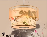 中式吊灯客厅灯简约仿古国画羊皮灯酒店餐厅卧室圆形中式吸顶灯具