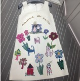 粉袋鼠独家海外高端定制 专柜6W品质手工刺绣花朵钉珠背心连衣裙D