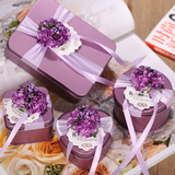 创意欧式婚礼喜糖盒子批发婚庆用品糖果盒紫色马口铁糖盒结婚圆盒