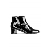 HM H&M专柜正品代购女士闪亮黑色漆皮中跟低帮靴踝靴0364557001