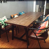 美式仿旧铁艺实木餐桌椅长方形办公桌会议长桌电脑桌咖啡桌