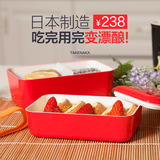 日本Takenaka日式双层加大便当盒塑料分格餐盒学生微波炉饭盒1.1L