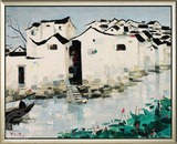 瑞堂 餐厅画现代新中式装饰画 客厅油画手绘江南水乡 吴冠中13677
