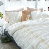 韩式公主风蕾丝白色水洗棉麻全棉床单四件套床笠款纯棉床上用品