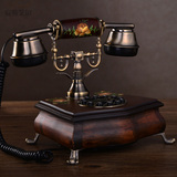 实木欧式电话机座机家用仿古创意老式电话机复古时尚美式手绘花纹