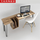 欧式实木办公桌子家用松木电脑桌简约现代书桌铁艺复古写字台钢木
