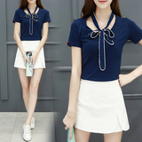 hansty夏季韩版新款印花时尚短袖T修身显瘦两件套套装短裤裙裤子