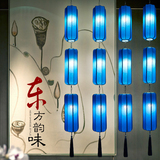 新中式简约长吊灯笼布艺灯 茶楼商铺酒店门头吊灯 可定制工程灯具