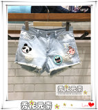 自然元素2015夏正品专柜代购「运动熊猫」徽章牛仔裤短裤XNK09