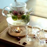 耐高温玻璃花茶壶水果茶具套装 带加热底座炉滤网 功夫茶品茗杯