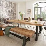 美式乡村LOFT复古实木家具餐桌铁艺休闲咖啡厅桌椅组合长方形凳子