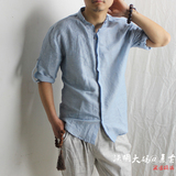 2016夏季休闲男装亚麻衬衫男士七分袖衬衣中国风时尚大码棉麻衣服