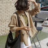 超值韩国代购正品女装新 气质大牌 超有范双排扣纯色亚麻西装外套
