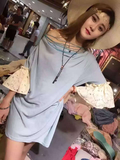 Dtwo家 16夏季新款 泰国货进口独家女装领钉珠蕾丝袖长款T恤
