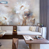 新中式墙纸壁纸 白色莲花客厅墙纸 艺术电视背景墙壁纸 大型壁画