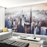 3D定制大型壁画复古墙纸客厅沙发电视背景墙壁纸手绘城市纽约街景