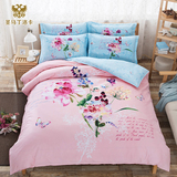 床上用品纯棉儿童韩式大版卡通风四件套单双人床单式床笠款被套