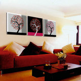 金典客厅装饰画无框画 三联画树 现代简约 抽象壁画 黑白灰发财树