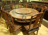 老挝大红酸枝1.38米明式餐桌/圆桌/椅九件套（半成品）